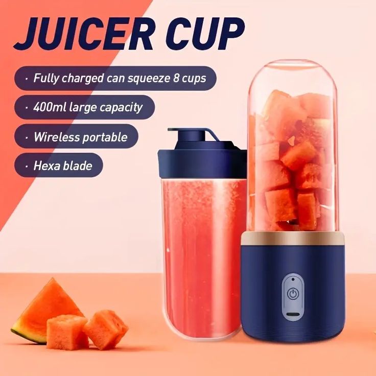 Portable Blender – USB Rechargeable Smoothie & Juice Maker (420ml, 6 Blades)