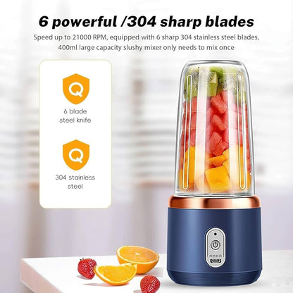 Portable Blender – USB Rechargeable Smoothie & Juice Maker (420ml, 6 Blades)